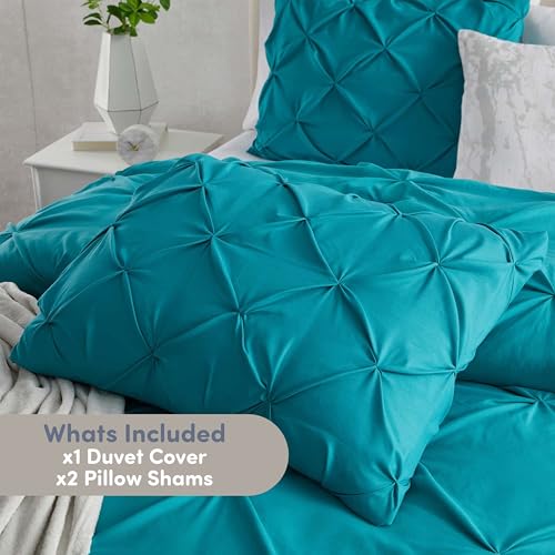 Image of Nestl California King Duvet Cover Teal - Soft Double Brushed Duvet Set with Button Closure & Corner Ties, 3 Piece Luxurious Pinch Pleated Duvet Cover Set 104x98 Inches with 2 Pillow Shams