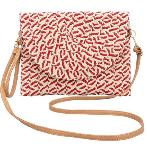 Handwoven Straw Clutch Purse for Women, Adjustable Crossbody Beach Bag with Magnetic Closure, Boho Summer Tote