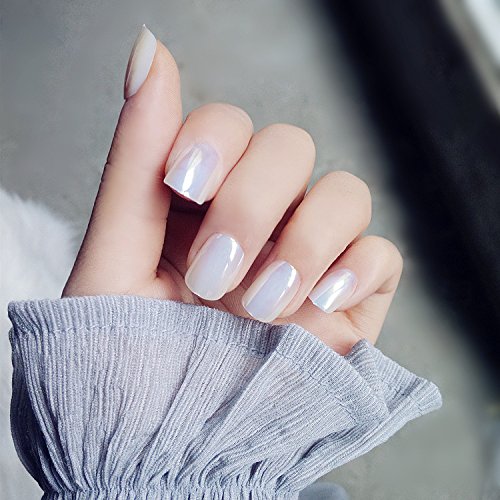 24 PCS Set Vintage Press on Nail Short Full Cover Fake Nail Tips Bright Mirror Plated False Nails with Glue and Adhesive Tab