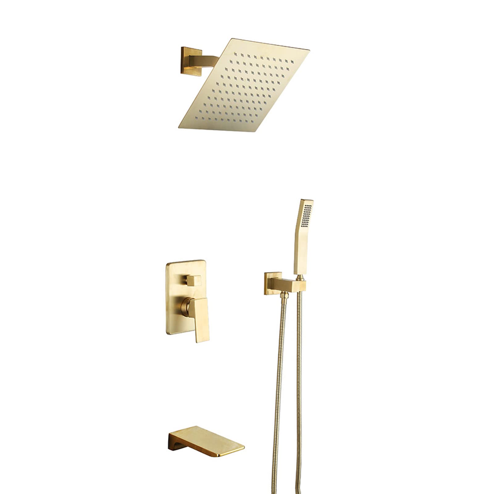 WOTZOV Shower System With Waterfall Tub Spout Faucet Set Complete, Brushed Gold Rain Mixer Combo With Rainfall Head, Handheld