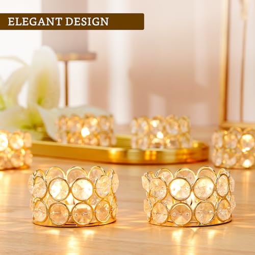 Image of Amazon Brand - Solimo Crystal Tealight Candle Holder | Votives Bowl for Home Decor & Gifting (Pack of 6) | 6 x 6 x 3.5 cm Each | Gold Finish