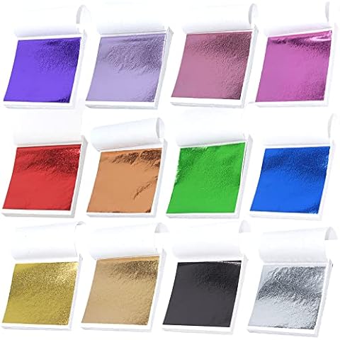 ‎posionks 240 Sheets Colored Gold Foil Sheets Antique Silver Foil Paper for Paintings Arts Crafts Nail Furniture Decor 12 Colors 9.5 x 8.5cm Cover