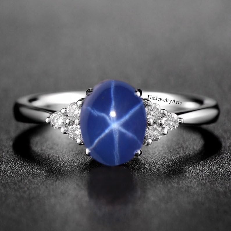 Star Sapphire Engagement Ring | 925 Sterling Silver Promise Ring | 6 Star Sapphires, Elegant Jewelry for Women2
