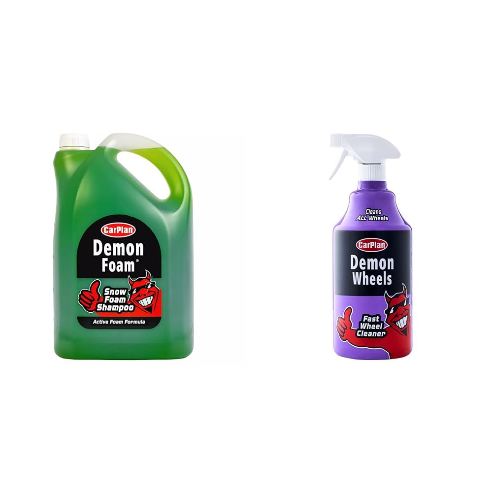 CarPlan Demon Snow Foam Shampoo, Refill, 5 Litre (Pack of 1) & Demon Universal Wheel Cleaner Brake Dust Dirt Remover, 1 L