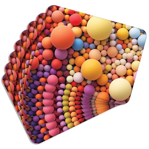 MG Design – Juego de 8 manteles Individuales Colorful Spheres 40×30 cm con impresión Decorativa y Base de Corcho (Lavables, Antideslizantes, Resistentes hasta 100 °C) – para Cocina, Comedor y Oficina