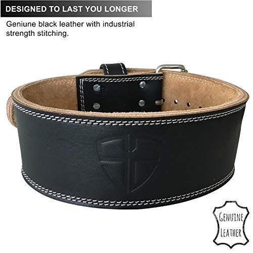 Steel Sweat Weight Lifting Belt - 4 Inches Wide By 10Mm - Single Prong Powerlifting Belt That's Heavy Duty - Genuine Cowhide Leather - Large Texus #TOP4