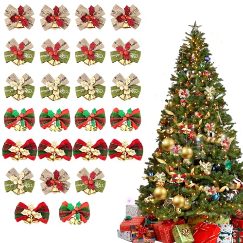 25 Lazos navideños con cascabeles RIVIEVAL pequeños rojos para coronas 2