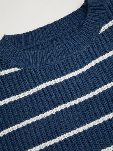 Image of CIDER Women's Cropped Striped Sweater Long Sleeve Crew Neck Trendy Pullover Tops