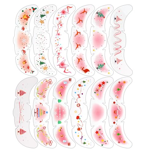 Gwtdtoad Pegatinas para la cara con purpurina navideña, 12 piezas de accesorios de belleza de reno | Pegatinas faciales con purpurina navideña, para fiestas, vacaciones, festivales, Halloween, sesión