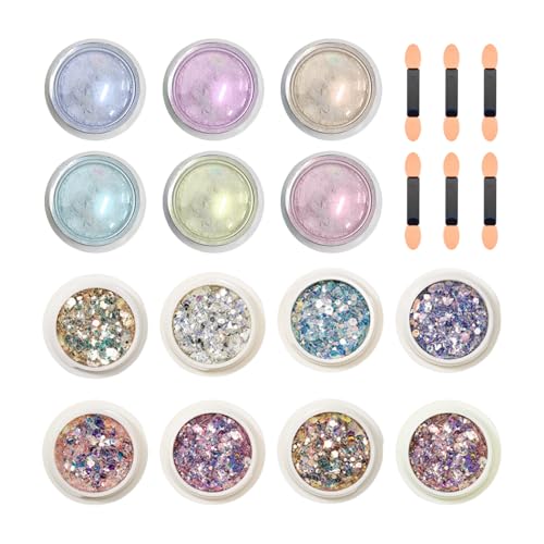 6 Piezas De Polvo Para Uñas Y 8 Piezas De Purpurina Para Uñas Con Mini Pinceles, Materiales Para Decoración De Uñas Diy, Decoraciones Para Uñas