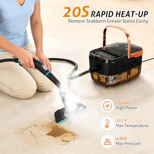 Image of WICHEMI High Pressure Steam Cleaner Handheld Steam Cleaner Steamer for Cleaning Electric Steam Cleaning Machine for Home Kitchen Auto Car Detailing (Black+Rose Gold)