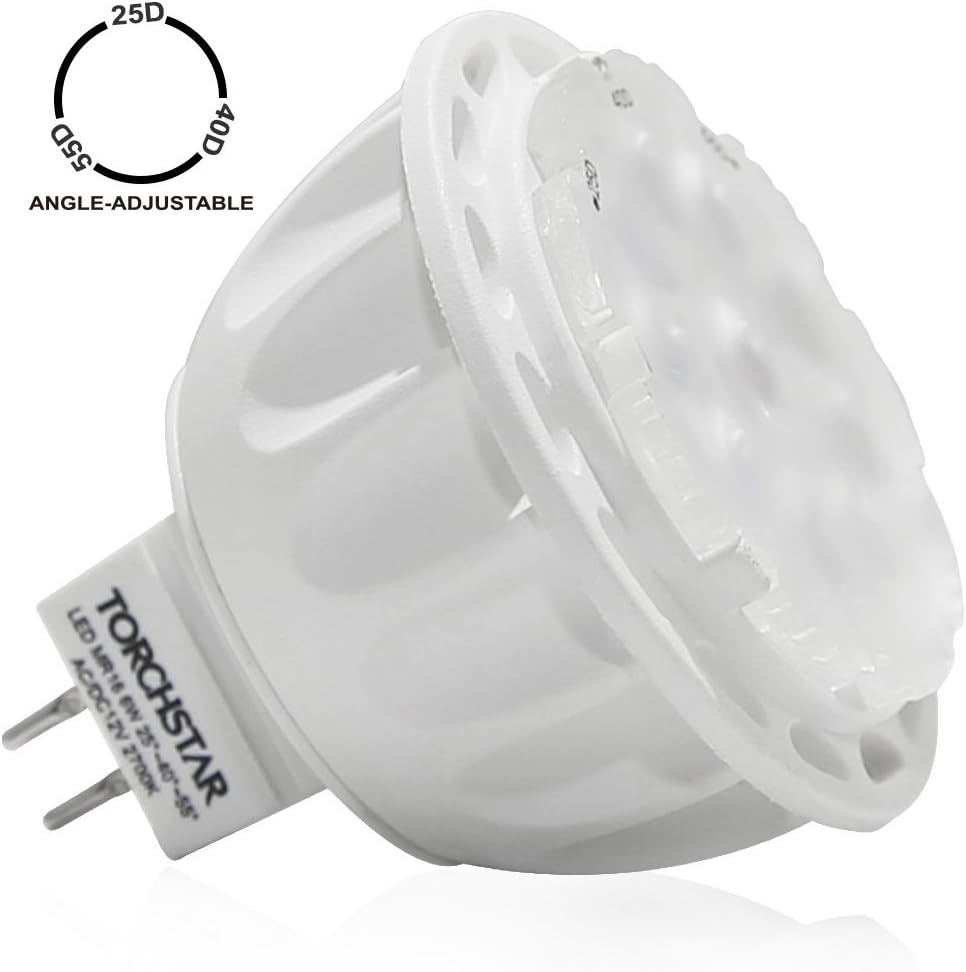 AC/DC 12V 6W MR16 LED Bulb - Beam Angle Adjustable LED Spotlight (25° 40° 55°) - Warm White 2700K GU5.3 Base Sharp LED Chip for Home, Recessed, Accent, Track Lighting