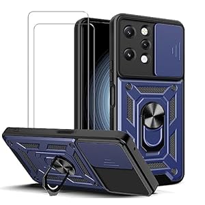 ZMONE Phone Case for Xiaomi Redmi 12 4G Case with Glass Screen Protector, [2 Pack] Built Slide Camera Protection Cover,Military Heavy Duty Full Body Protective Phone Case – Blue