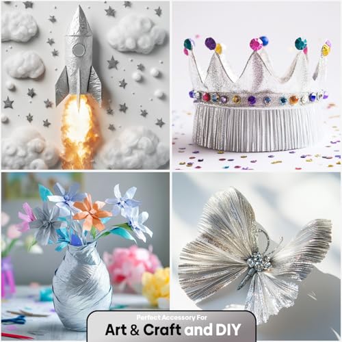 Image of 4 Silver Crepe Paper Streamers, 328ft Pack of Party Decorations | Each roll is 82 ft long and 1.8 Inch wide ideal for Birthday Party Decor, Wedding Decorations and Educational Ceremony