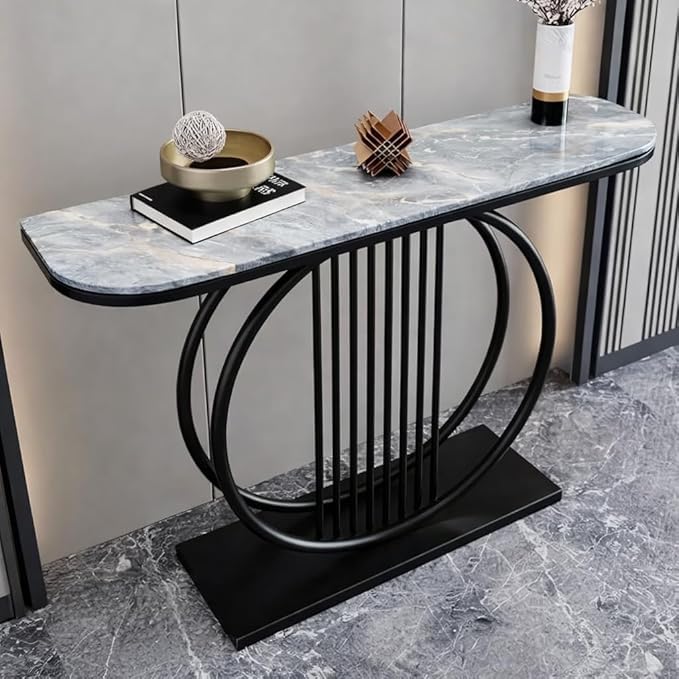 Image of Brown Art SHOPPEE Luxury Living Room Modern Slate Console Table Hallway Narrow Side Table Entrance Coffee Table Home Furniture Coffee Console Tables for Living Room & Corridor Hallway (Grey Black)