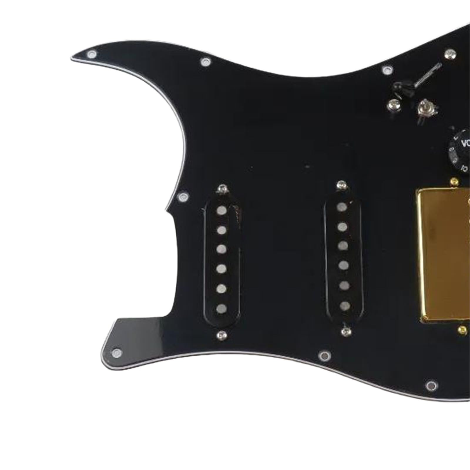 Professionelle Gitarren-Schlagbrett-Tonabnehmer HSS-belastetes Vorverdrahtetes Schlagbrett | Schwarzer 3-lagiger Scratch Plate Gold Bridge Humbucker + 2 Single Coil Pickups 1V2T