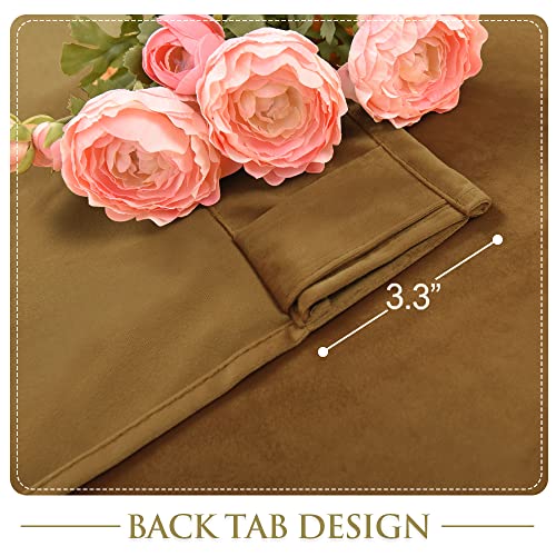 Image of Gold Brown Velvet Curtains 108 inches Long Fall Decor | Light Blocking Thermal Insulated Window Panels Privacy Protect Drapes for Living /Dining Room, W100 x L108, 1 Panel