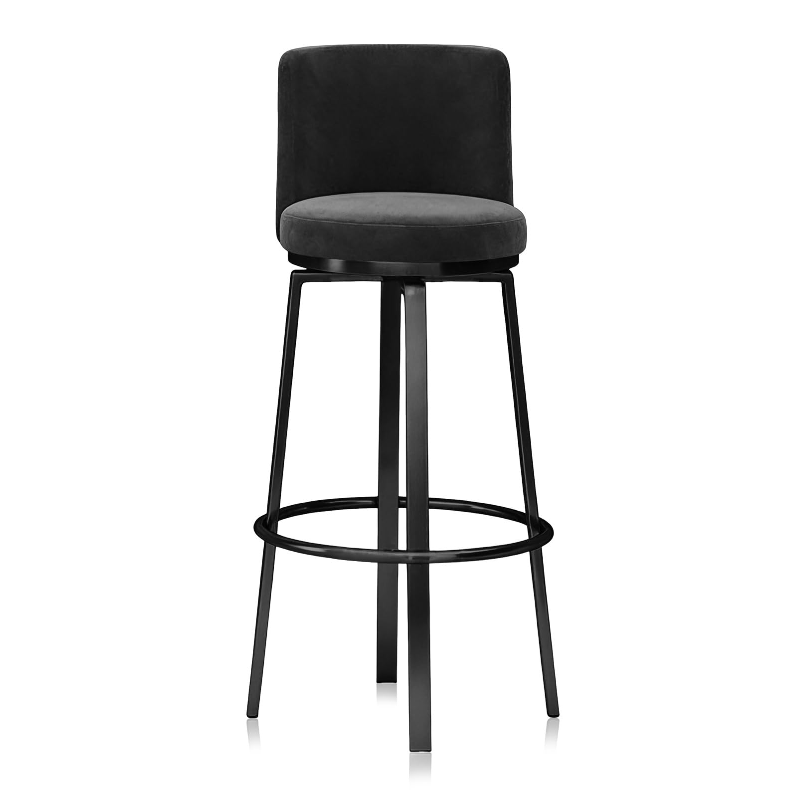 KLZUOPT Luxury Barstool Swivel Counter Height Bar Stools 1 PCS Breakfast Chair Stools Modern Upholstered Stool with Back and Metal Base for Kitchen Island, Dining Room(Black,75cm(29.5in))