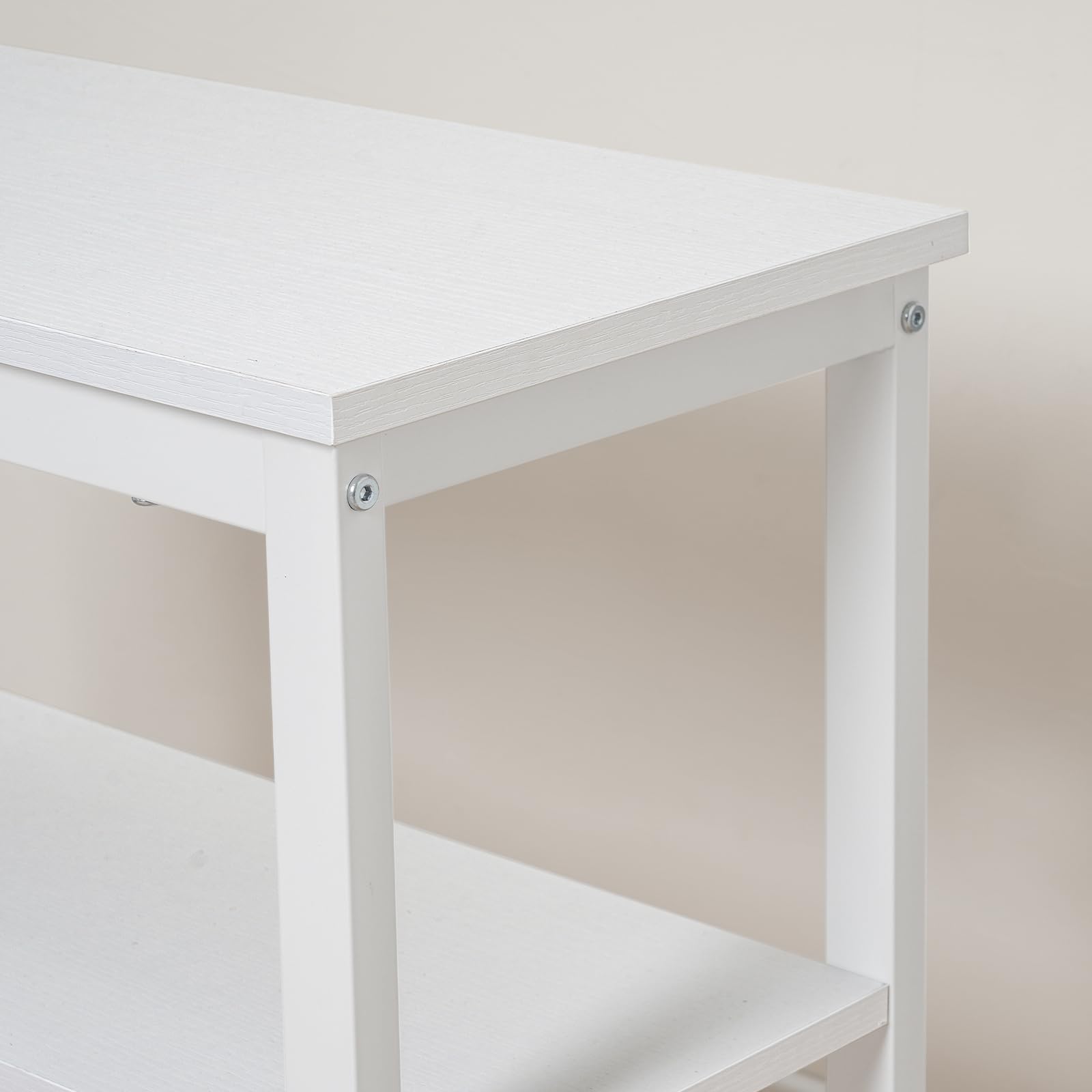 HOOBRO Tavolino, a 3 Ripiani Portaoggetti, Comodino, Tavolino Stretto, per Soggiorno, Camera da Letto, Cucina, Montaggio Semplice, Struttura in Metallo, Bianco EWT14BZ01