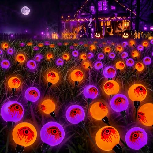 EEW Solar Halloween Decorations Outdoor 6 Pack Eyeball Lights Orange Purple - image 1