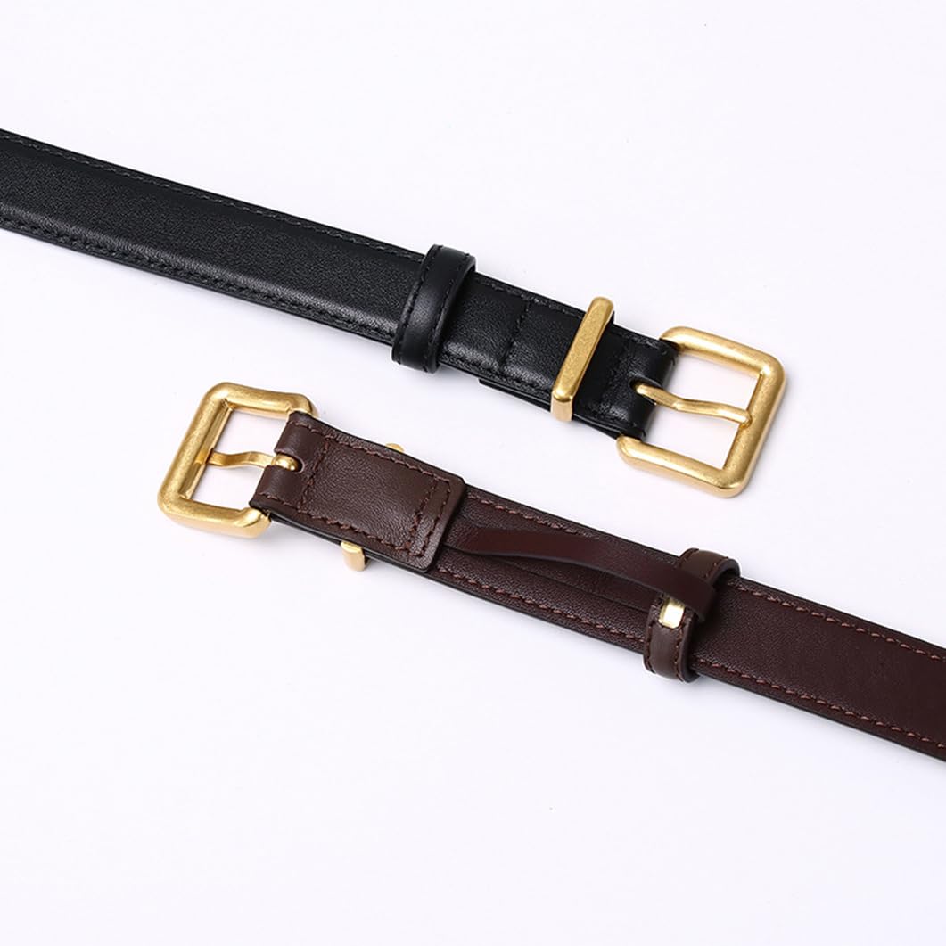 Mujer Cinturón Fino para con Costuras para Pantalones Vaqueros Y De Vestir 2,4cm De Ancho Correa De Cuero Cinturones con Hebilla Cuadrada Dorada(100cm/39, Coffee)