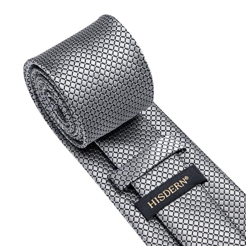 Image of HISDERN Ties for Men Plaid Checkered Tie with Pocket Square Woven Business Formal Necktie Handkerchief Set Wedding Party