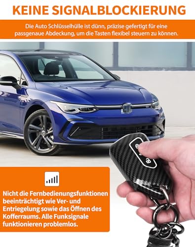 Autoschlüssel Hülle kompatibel mit VW Golf 8, Auto Schlüsselhülle 3-Tasten Auto Schlüssel Cover für VW ID3 ID4 E-Golf ab 12/2019 GTI GTE Clubsport, Schlüssel Hülle für Seat Leon MK 4 +Schlüsselanhänge