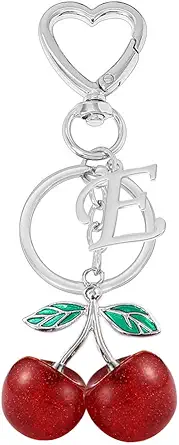 Heart-Shaped Keychain with Initial A-Z and Cherry Charm Bag Charms for Women,Car Accessories