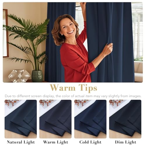Image of H.VERSAILTEX Back Tab Navy Blackout Curtains 102 Inch Long for Bedroom /Living, Rod Pocket Room Darkening Thermal Insulated Black Out Drapes, 52 x 102 Inch, Navy Blue, 2 Panels