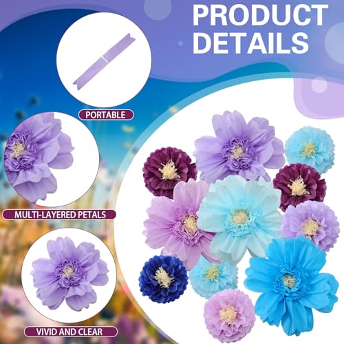 Image of Crowye 12 Pcs Large Colorful Tissue Paper Flowers Decorations Giant Fiesta Craft Crepe Paper Flowers for Wall Decor Backdrop Mexican Wedding Birthday Carnival School Party (10'' 20'',Multicolor)