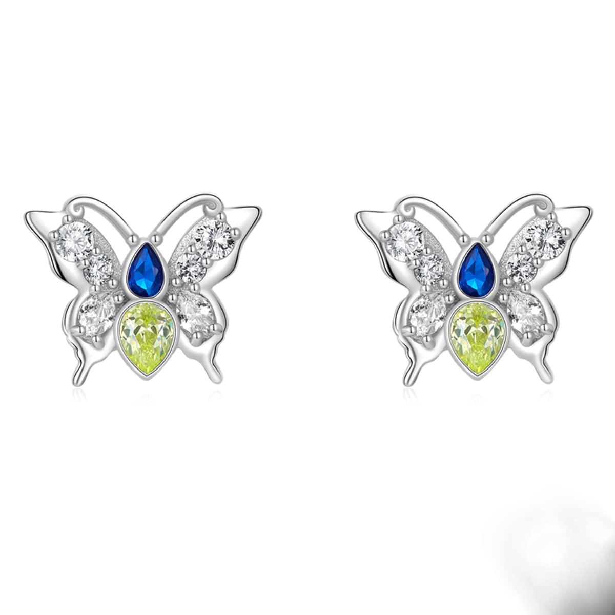 WZGWDC Sterlingsilber-Schmuck, 925er-Sterlingsilber, glänzender Schmetterling, eingelegt mit klaren CZ-Ohrsteckern für Damen, Sterlingsilber-Ohrringe, edler Schmuck