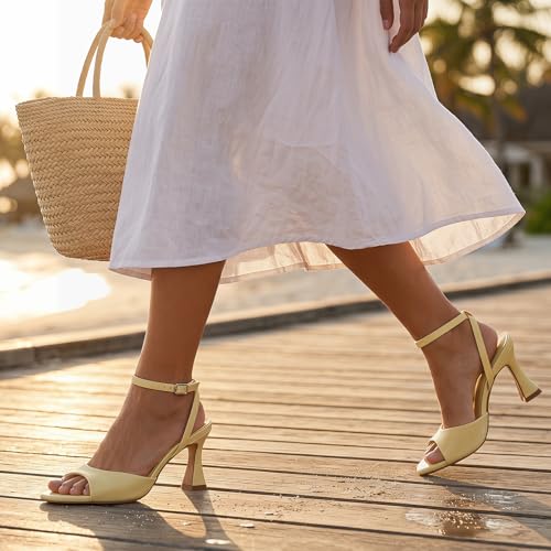 Image of Susanny High Heels for Women Pointed Open Toe Strappy Chunky Block Heels Ankle Strap Stiletto Kitten Heeled Sandals Wedding Bridal Party Prom Sexy Dress Shoes