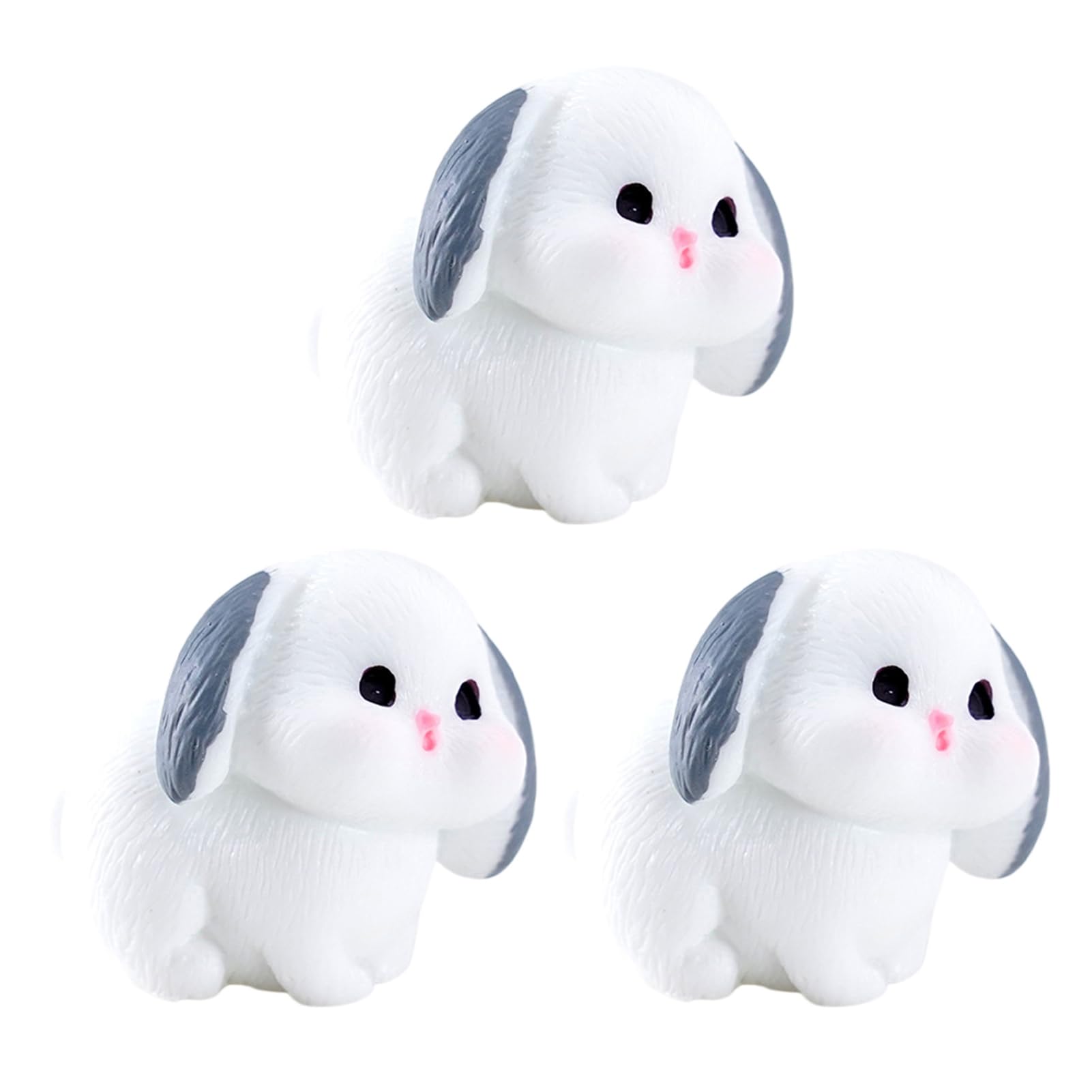Virelynx 3 Pcs Mini Resin Rabbit Figurine – Tiny Cartoon Bunny Sculpture, Miniature Animal for Fairy Garden Moss Landscape DIY Plant
