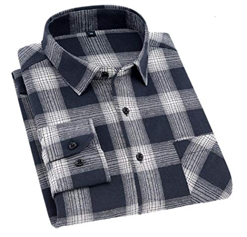 CATERTO Mens Long Sleeve Plaid Flannel Casual Shirts Checked Button Down Shirts Navy&Red S