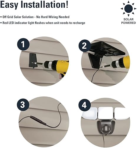 Miniatura 8 de HALO Luz de inundación LED solar para exteriores con sensor de movimiento de 180 grados de inundación y seguridad Triple Head Light 2000 lúmenes