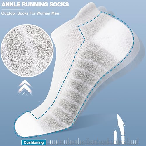 6 Pairs Ankle No Show Running Hiking Athletic Socks for Men Women Sport Cushioned White Grey Socks2