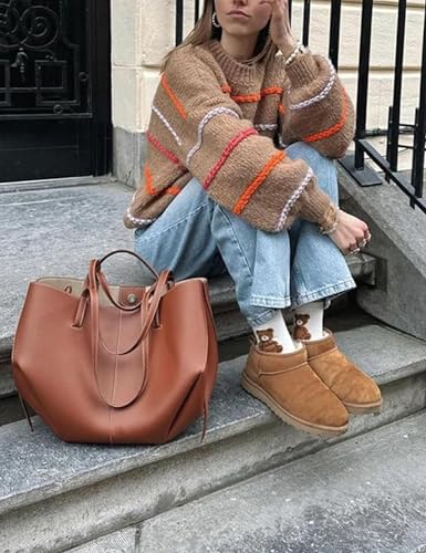 QIBABU Womens Striped Sweaters Casual Lantern Sleeve Color Block Knit Pullover Sweater Tops3