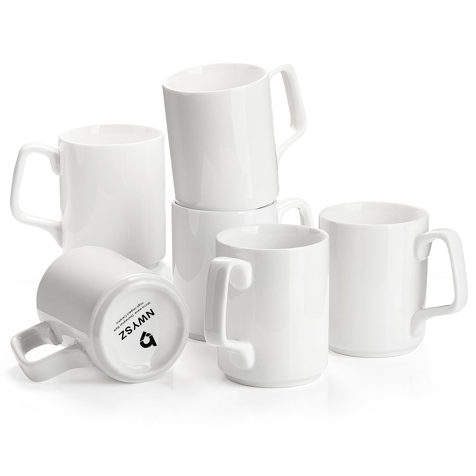 NWYSZ Ceramic Mugs - 5 Ounce for Coffee, Tea, Espresso, Hot Drinks - Set of 6, Dishwasher & Microwave Safe, Elegant White Design, Gift Idea Brand