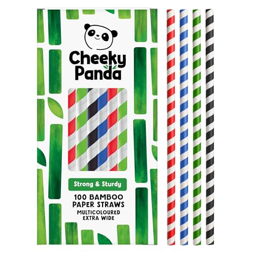 The Cheeky Panda Bamboo Paper Bubble Tea Straws | 100 Multicoloured Wide Drinking Straws | For Boba Tea, Milkshakes and Smoothies