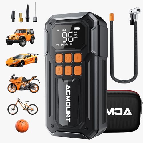 Acmount C30 Tire Inflator Portable Air Compressor - 160PSI 30L/min Airflow Cordless Air Pump, 10000mAh Power Battery for Charge, Digital Pressure Gauge Tire Detection, LED Light for Car/Bike/Camping