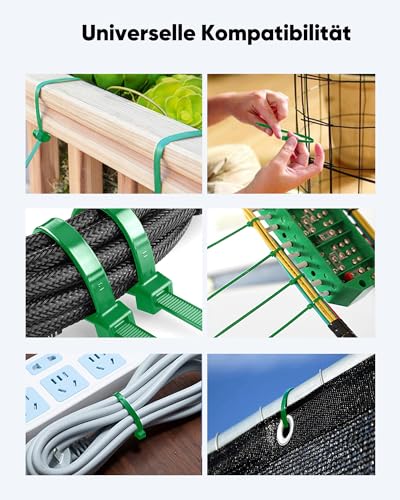200 Stück Kabelbinder Grün Set,100/150/200/300 mm(je 50 Stück),Highwings Nylon Verschiedene Größen Super Haltbar Selbsthemmend Kabelbinder für Kabelmanagement,Gartenarbeit,Wohnen,Werkstätten