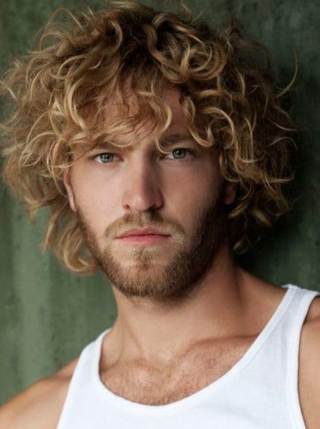 Qnbiar Perruque pour hommes blonde courte couche bouclé perruque synthétique Halloween fête...