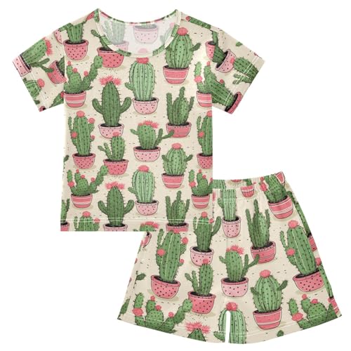 ALAZA Cute Cactus Dots Pajama Set Short Sleeve Sleepwear Soft Lounge Nightwear