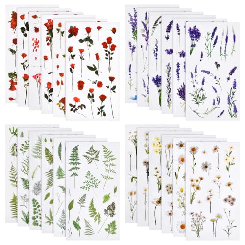 24 Hojas Pegatinas de Flores, 3D Pegatinas Scrapbooking, Pegatinas de Plantas, Pegatinas Vintage, Vintage Pegatinas Aesthetic, para Hacer Diarios, Albumes de Recortes y Cuadernos de Manualidades(B)