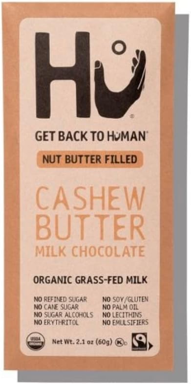 HU Organic Cashew Butter Filled in Milk Chocolate Bar, Gluten Free, No Refined Sugar, 2.1 Ounces (Pack Of 6)