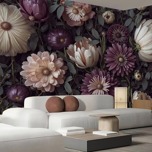 Papier peint panoramique violet de qualité supérieure aux fleurs luxuriantes XXL