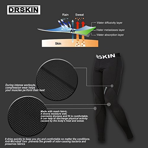 DRSKIN Men’s Compression Pants Dry Cool Sports Baselayer Running Workout Active Tights Leggings Yoga (MESH B-B01, L)