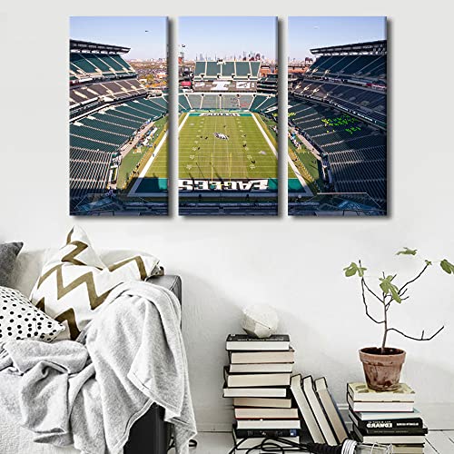 Terrain de football tableau triptyque geant pour decoration murale de salon