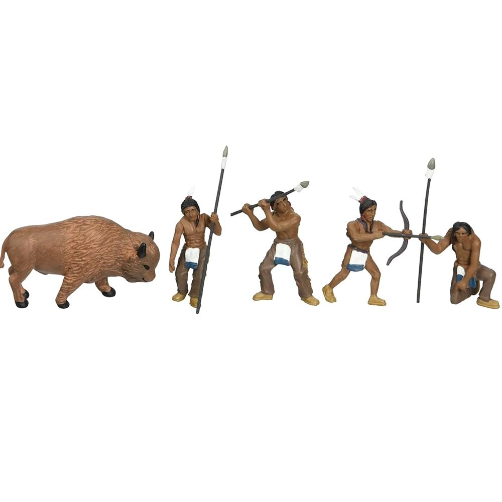 Woodland ScenicsSP4444 1.5-Inch Scene Setters Figurine, Natives/Buffalo, 5/Pack
