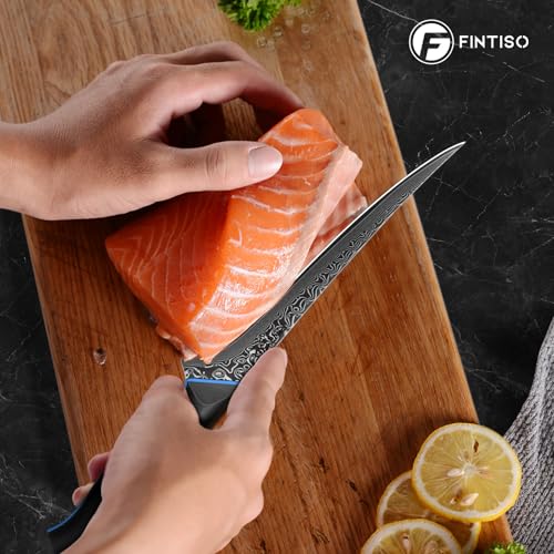 Image of 7 Inch Fillet Knife, Ultra Sharpe Meat Boning Knife in 67-Layer Japanese Damascus Steel, Professional Fish Knives with Ergonomic G10 Handle for Slicing and Skinning